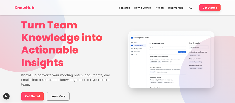 KnowHub Landing Page built with Next.js 15 and Tailwind CSS 4